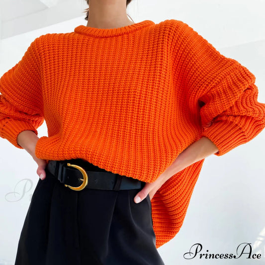 Candy Color Crewneck Pullover Modern Sweater - Light Blue S / Orange