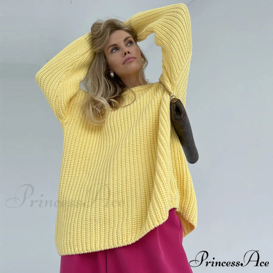 Candy Color Crewneck Trendy Pullover Sweater - Rose S / Yellow
