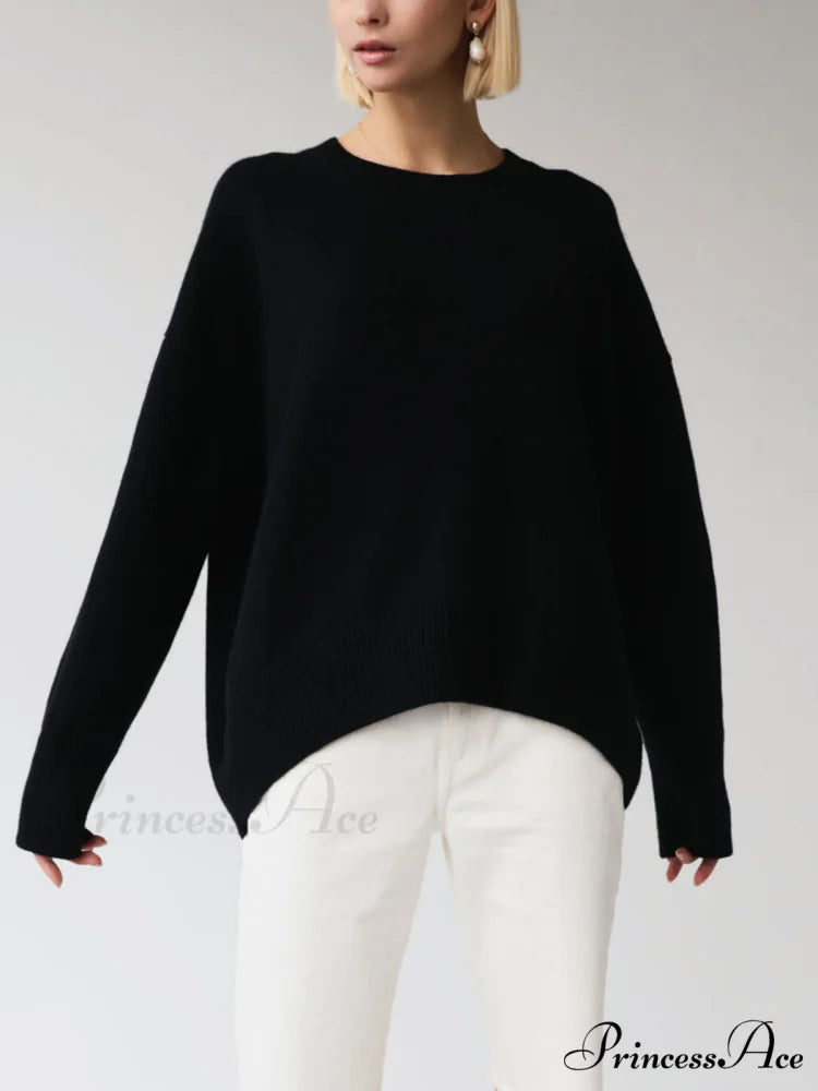 Candyfloss Oversized Graceful Pullover Sweater Black / XS