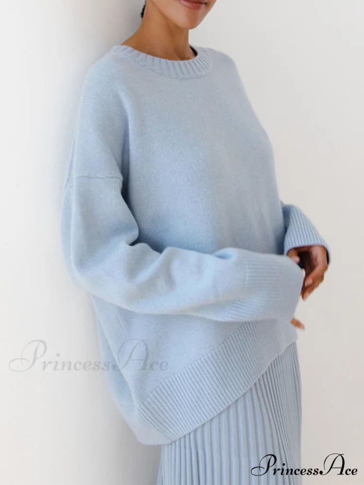Candyfloss Oversized Graceful Pullover Sweater LightBlue / XS