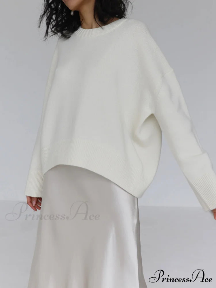 Candyfloss Oversized Graceful Pullover Sweater White / XS
