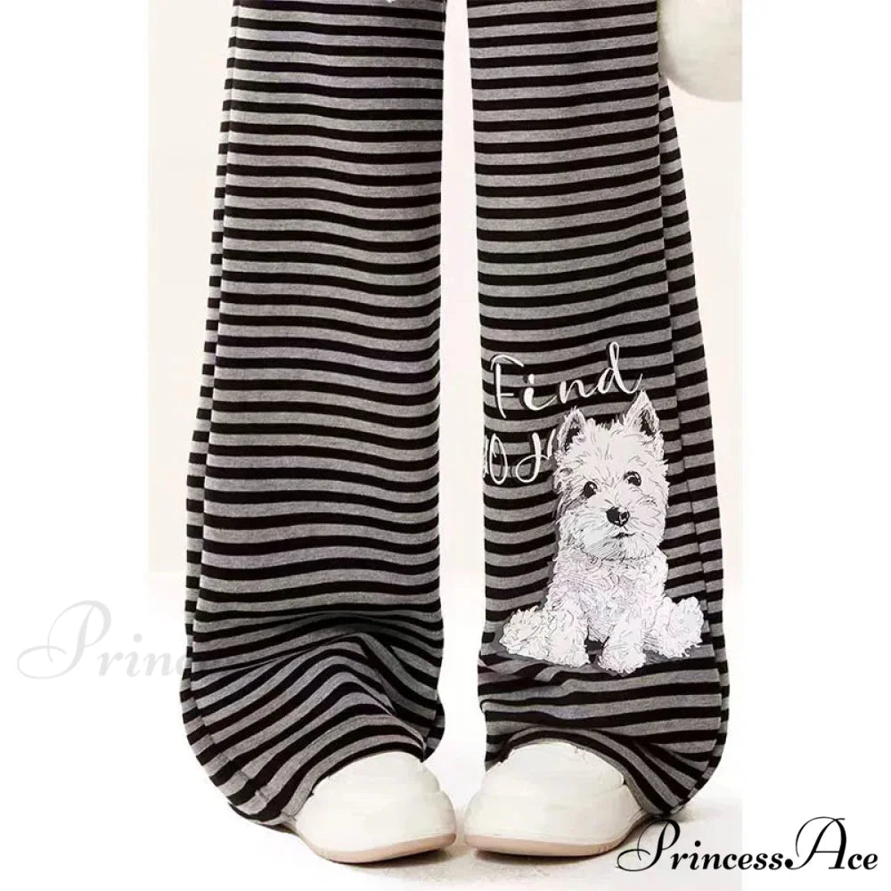 Canine Patterned Striped Fleece Informal Trousers pants-241228