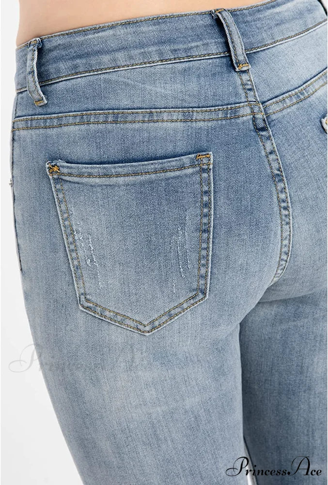 Capri Jeans Embroidered Stretch Mid-Rise Skinny Cropped Denim Capris