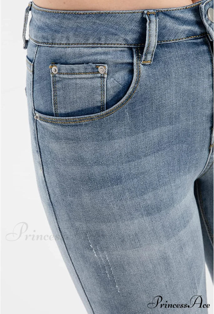 Capri Jeans Embroidered Stretch Mid-Rise Skinny Cropped Denim Capris