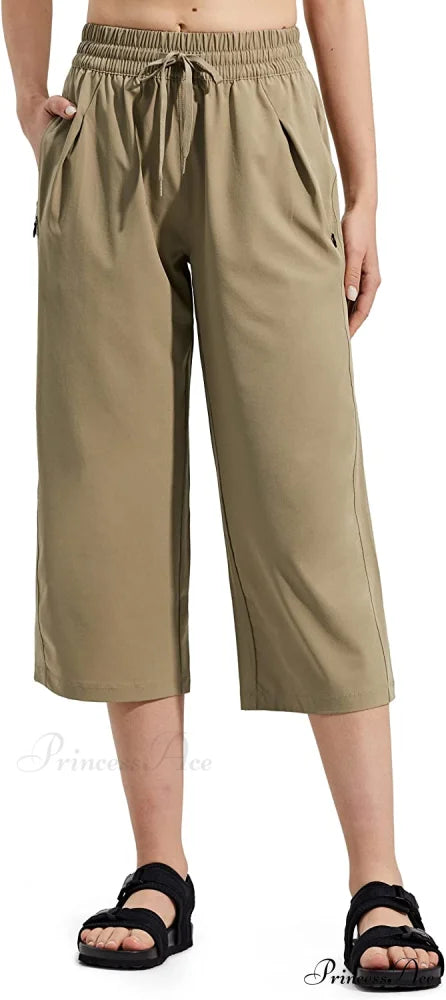 Capri Pants Wide Leg Lightweight Quick Dry Comfy Lounge Sweatpants Beige / 3X-Large