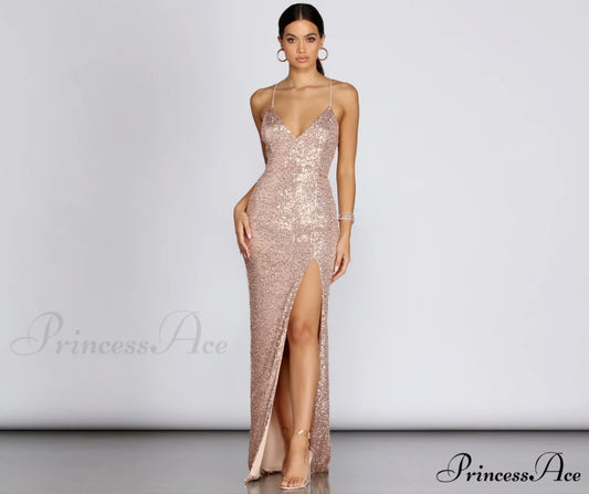 Cara Formal Sequin Charming And Pearl Dress ROSEGOLD / S