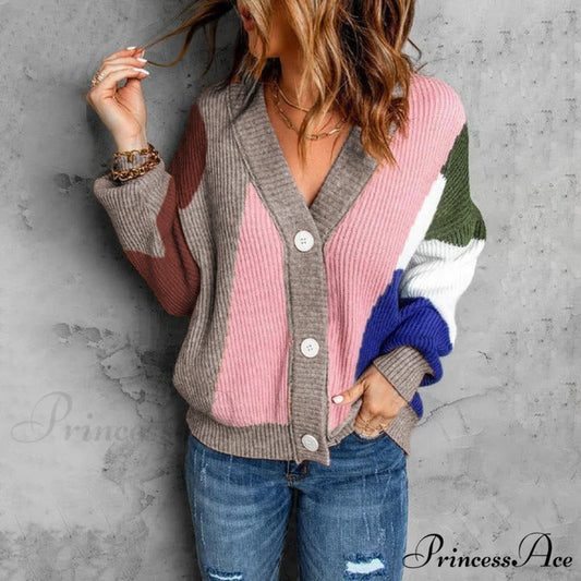 Cardigan Contrast with Knitted Color Pink / S