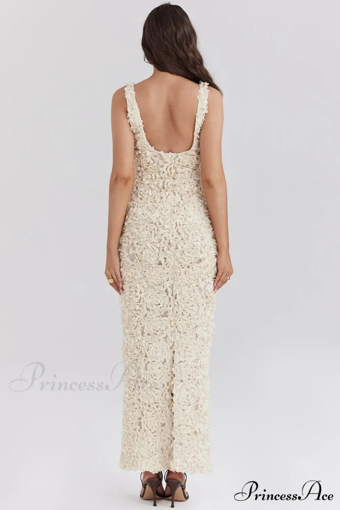Carena Plunge Floral Charming Applique Maxi Dress
