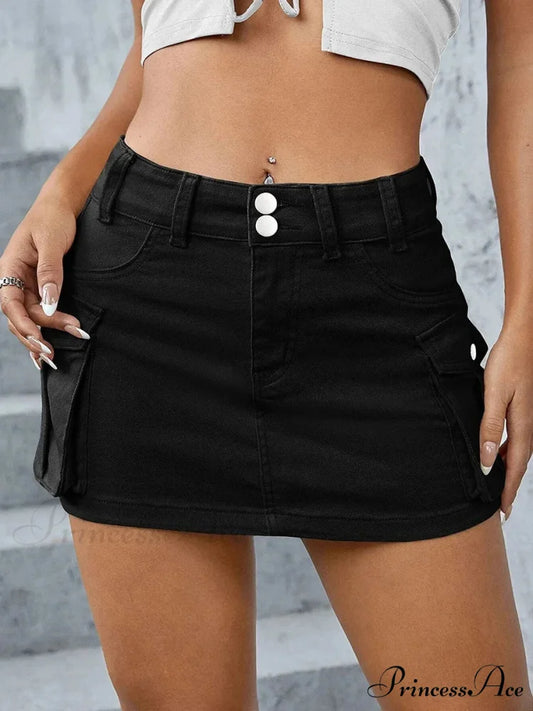 Cargo Pocket Small Waist Skirt Black / S skirts-250223