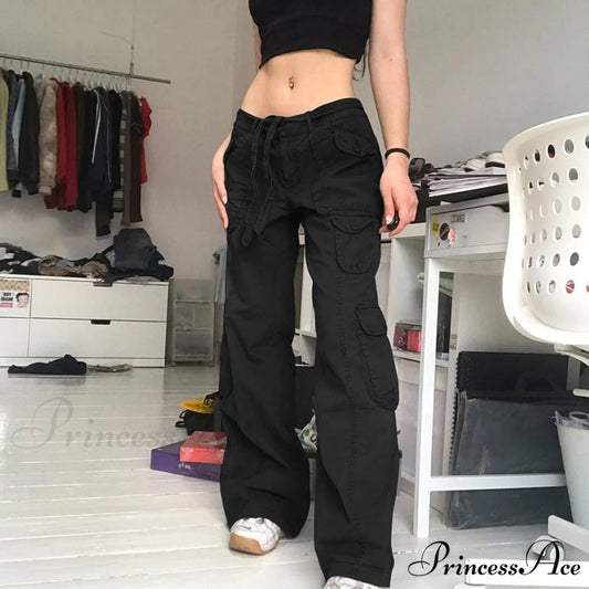 Cargo Streetwear Mom Pants Baggy Low Leg Waist 90s Denim Vintage Wide Jeans Trousers Trendy Korean Grunge Hippie