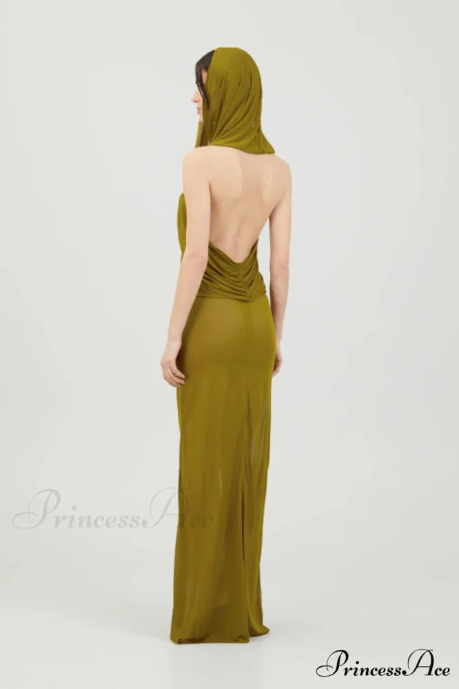 Carleigh Ruche Maxi Charming Dress With Headscarf