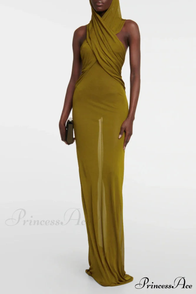 Carleigh Ruche Maxi Charming Dress With Headscarf