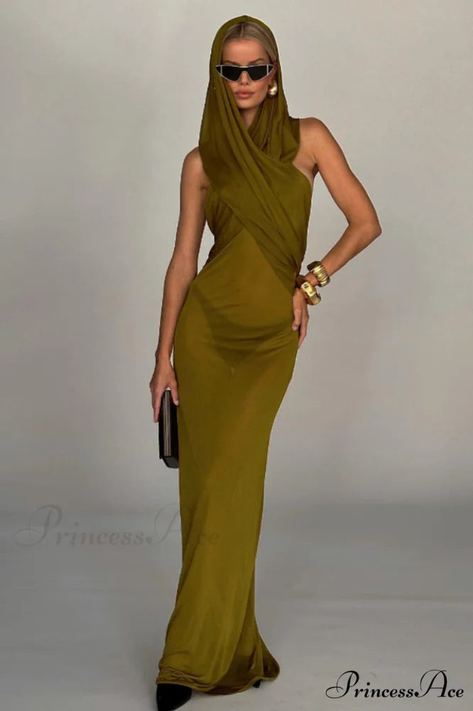 Carleigh Ruche Maxi Charming Dress With Headscarf