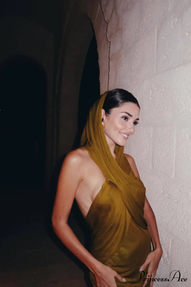 Carleigh Ruche Maxi Charming Dress With Headscarf