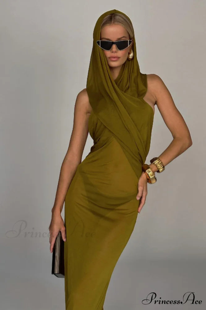 Carleigh Ruche Maxi Charming Dress With Headscarf