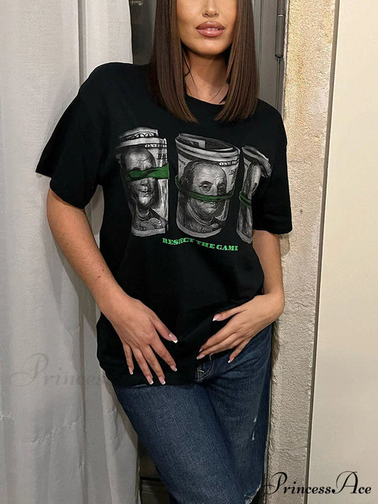 Cartoon Print Graceful Mesh Tank Top Black / S