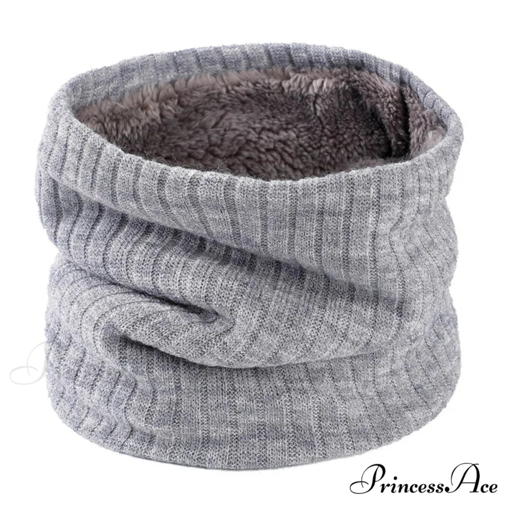 Cashmere Knit Ring Wool Neck Warmer Scarf for Women GREY