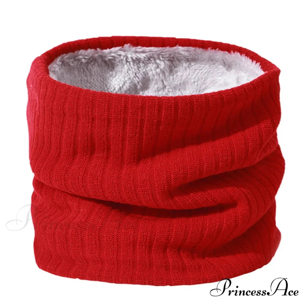 Cashmere Knit Ring Wool Neck Warmer Scarf for Women RED