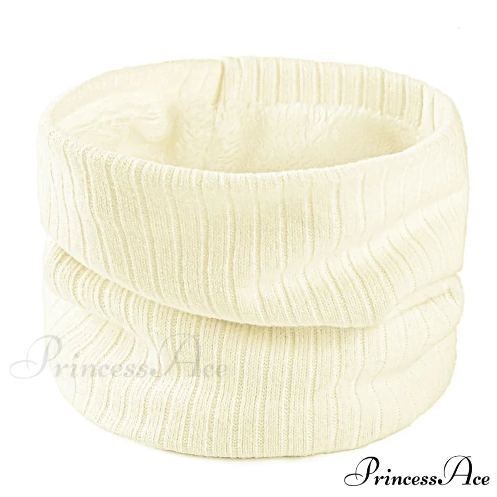 Cashmere Knit Ring Wool Neck Warmer Scarf for Women WHITE