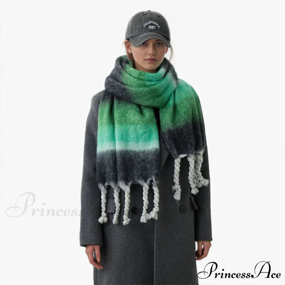 Cashmere Thick Warm Blanket Colorful Plaid with Long Tassels Soft Wrap Scarf
