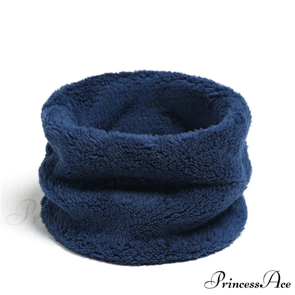Cashmere Warm Color Ring Plush Thick Outdoor Sports Neckerchief Muffler Scarf DARK BLUE