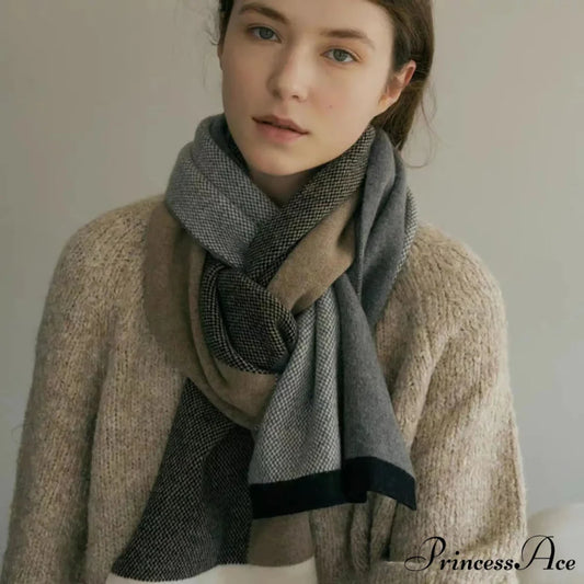Cashmere Winter Scarf for Women - Designer Knit Warmth Light tan / L180cm W32cm