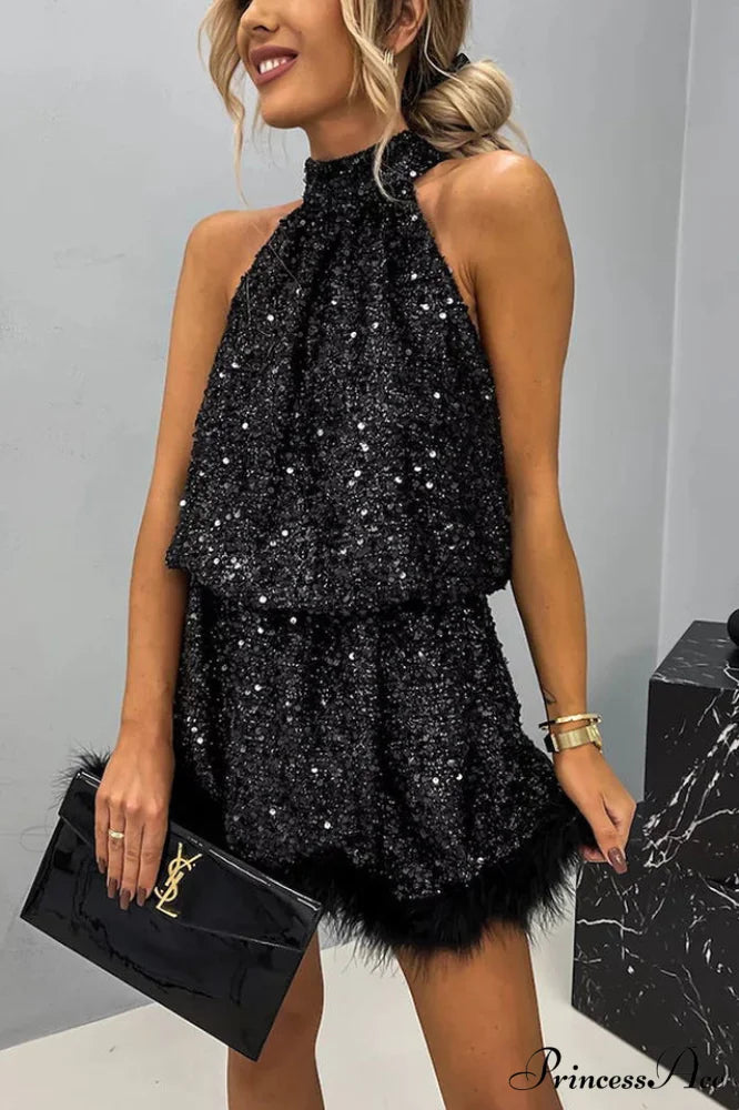 Casidy Sequin Stylish Mini Dress S / Black