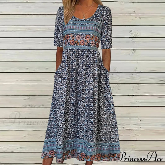 Casual Comfort Elegant Beach Summer Boho Dress BLUE / S