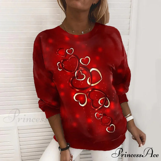 Casual Design Heart Sweatshirt Red / S