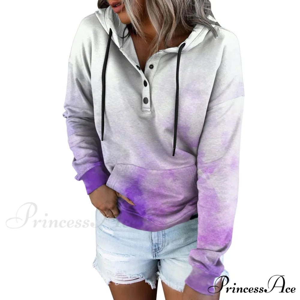 Casual Drawstring Button Sequins Printed Hooded Sweatshirts Sweatshirts & Hoodies-L