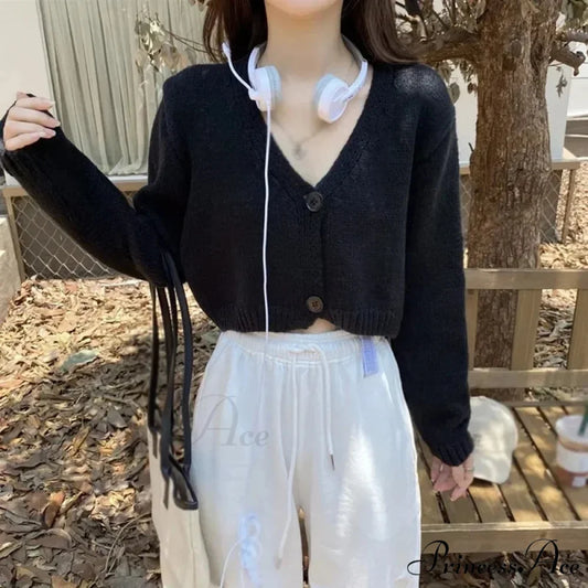 Casual Fashion Long Sleeve Cardigan Black / One Size cardiagn-250126