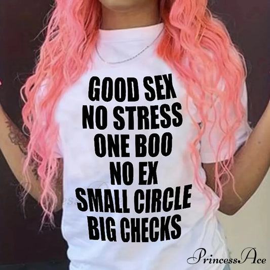 Casual Letter Print Short Sleeve Crew Neck Women’s Clothing T-shirt WHITE / S