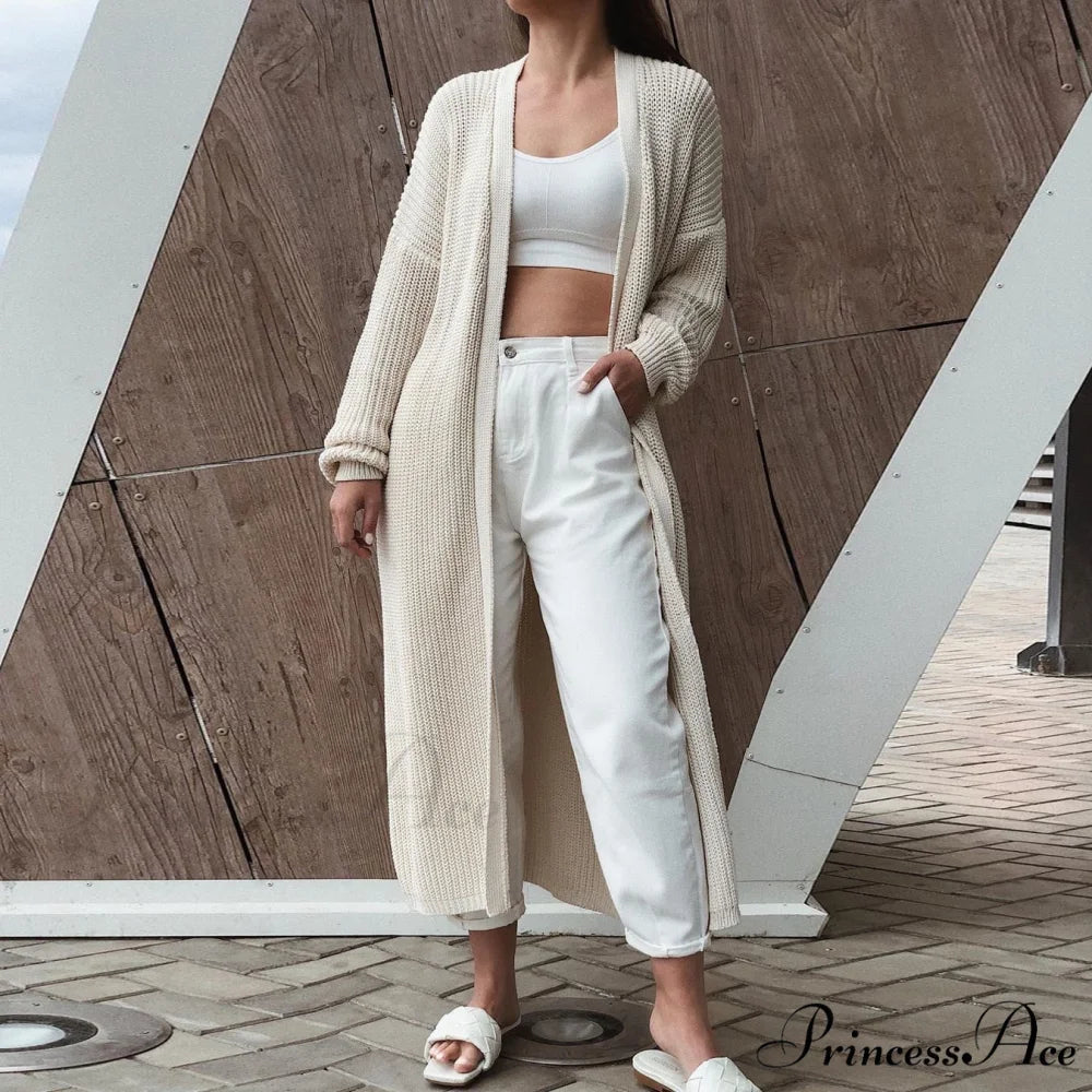 Casual Long Knitted Cardigan women V-Neck sweater Picture / M
