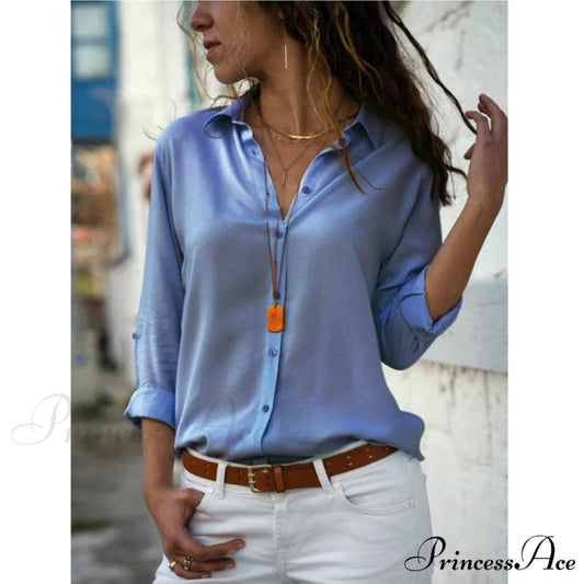 Casual Long Sleeve Elegant Shirt cowboy blue / S