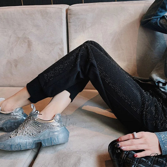 Casual Loose 5XL Shiny Fashion Loose Pants Black / S