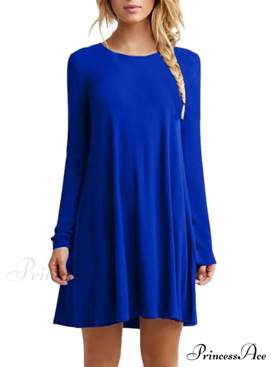 Casual Loose Black Pleated Mini Party Dress S / Blue