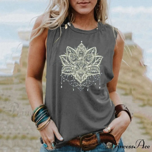 Casual Loose Round Neck Graphic Printing Tee gray / S