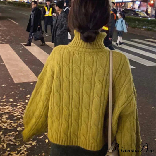 Casual Loose Vintage Solid Color Pullover Christmas Sweater green / S