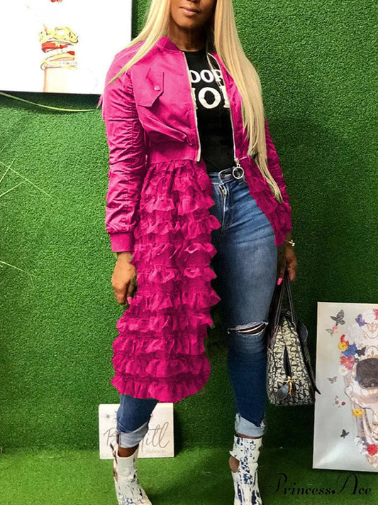 Casual Patchwork Graceful Plaid Long Shirts Rose Red / M