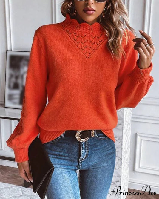 Casual Pullover Solid in Color Orange / S
