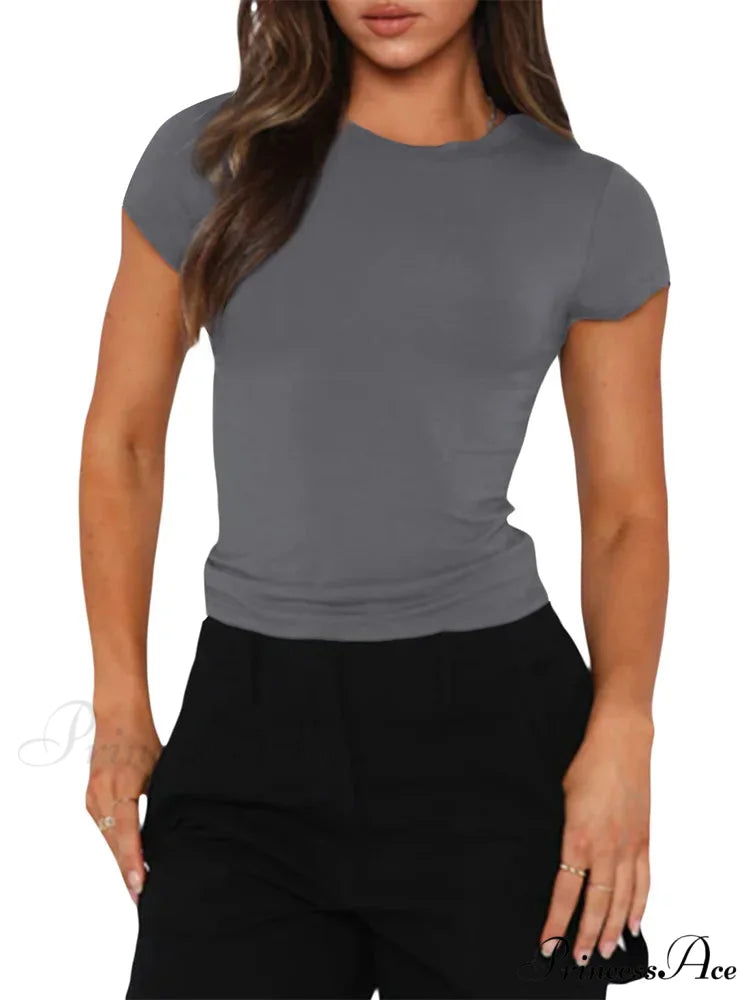 Casual Short Sleeve Solid Color Slim Fit Pullovers T-shirts
