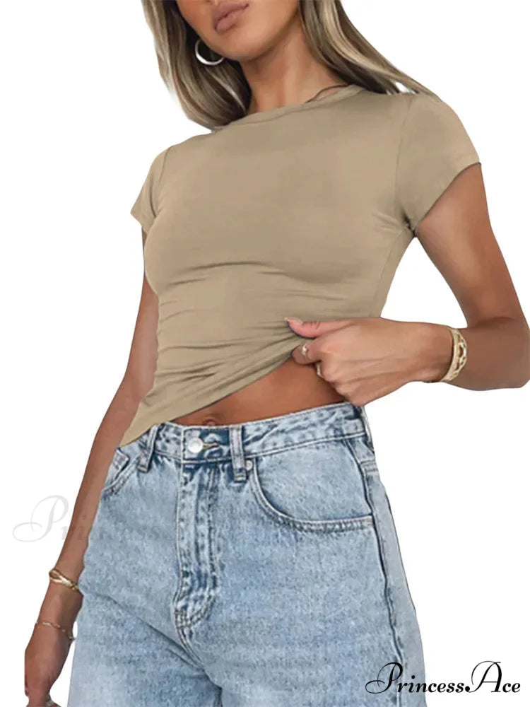 Casual Short Sleeve Solid Color Slim Fit Pullovers T-shirts