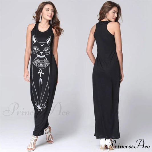 Casual Sleeveless O Neck Bodycon Dress black / S
