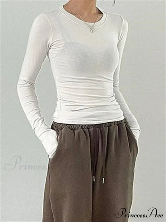 Casual Slim Fit Long Sleeve O-Neck Tops Spring Fall T-shirts