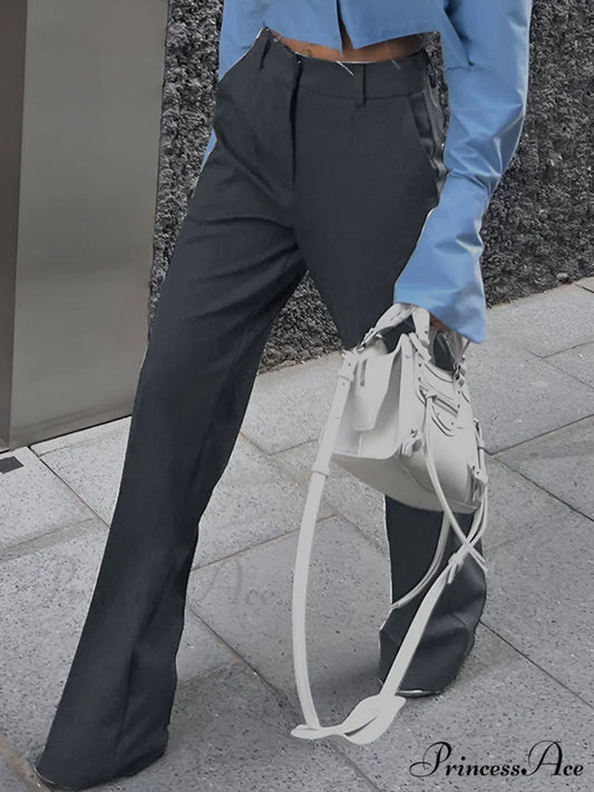 Casual Straight Graceful Leg Long Pants Grey / XS