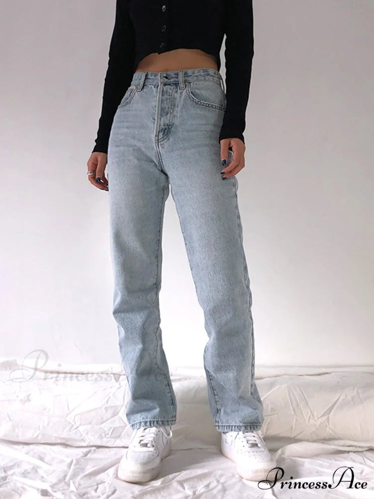 Casual Straight Leg Loose Pants lgiht blue / S