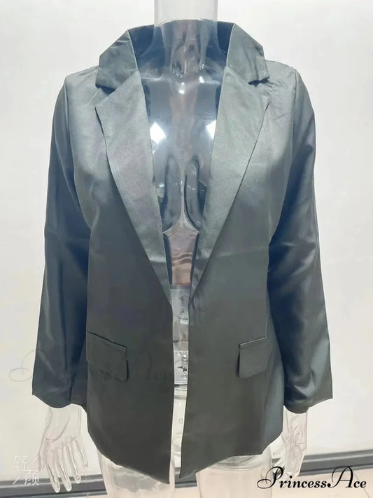 Casual Winter Office Autumn Fashion Long Sleeve Slim Fit Loose Blazer Black / S