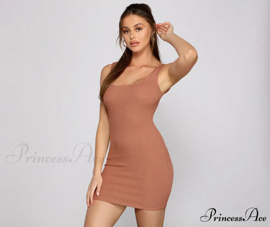 Casually Chic Ribbed Charming Knit Mini Dress MAUVE / XS
