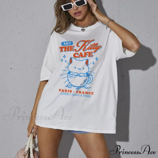 Cat Cafe Vintage Graphic T-shirt WHITE / S t-shirt-250223