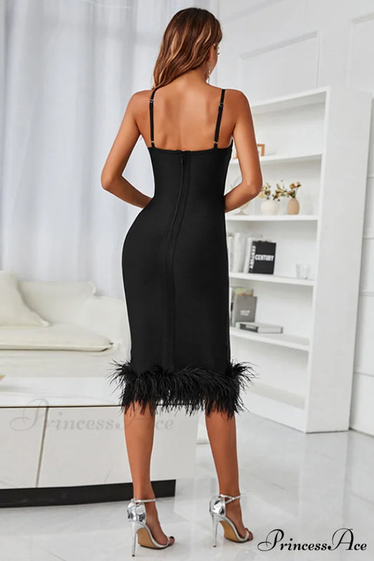 Cayia Feather Stylish Midi Bandage Dress